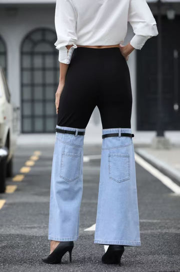2025 Women's Slim Fit Flared Denim Pants – Stylish Knee Straps