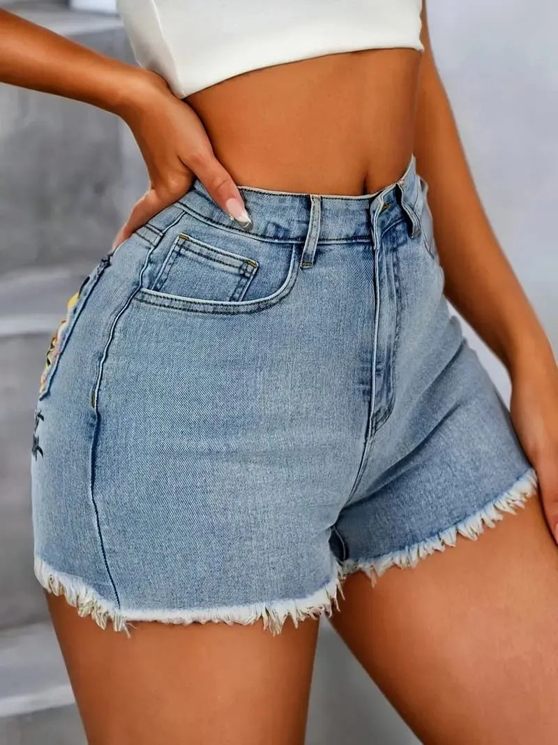 Bohemian Style Women's High-Waist Embroidered Wide-Leg Jeans – Full-Length Dark Wash Denim